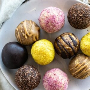 A vibrant selection of homemade protein energy balls perfect for a healthy snack.